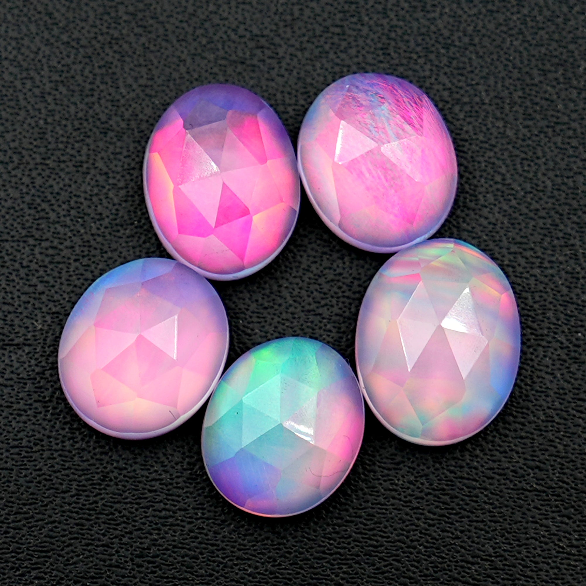 Aurora Opal Doublet Rosecut Cabochon | Iridescent Beauty with Ethereal Glow - 5 Pieces