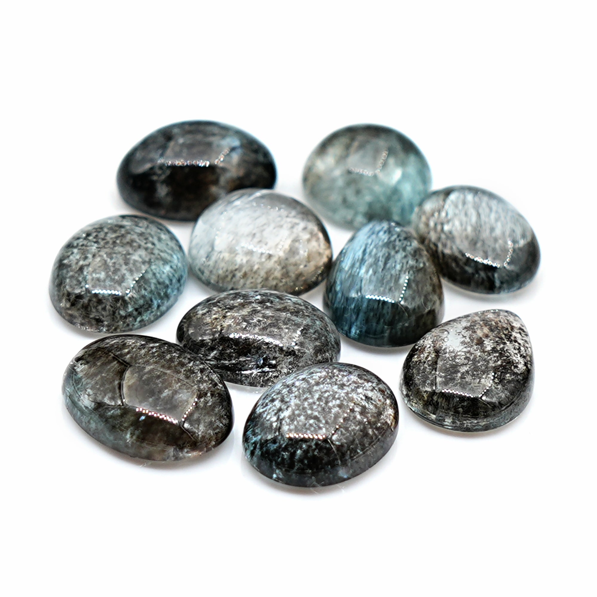 Moss Aquamarine Cabochons | Mixed Shape Gemstones for Jewelry Making - 10 pieces