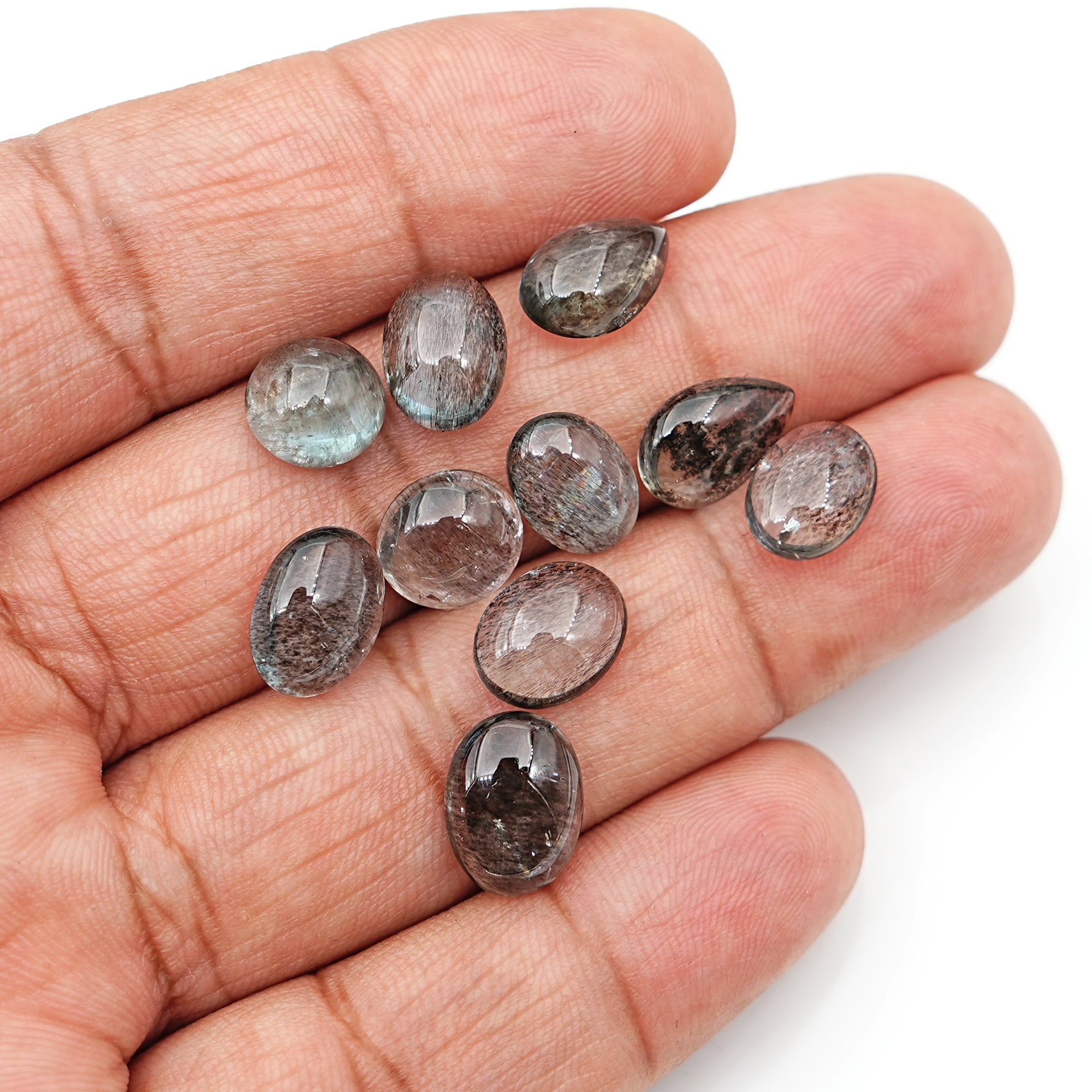 Moss Aquamarine Cabochons | Mixed Shape Gemstones for Jewelry Making - 10 pieces