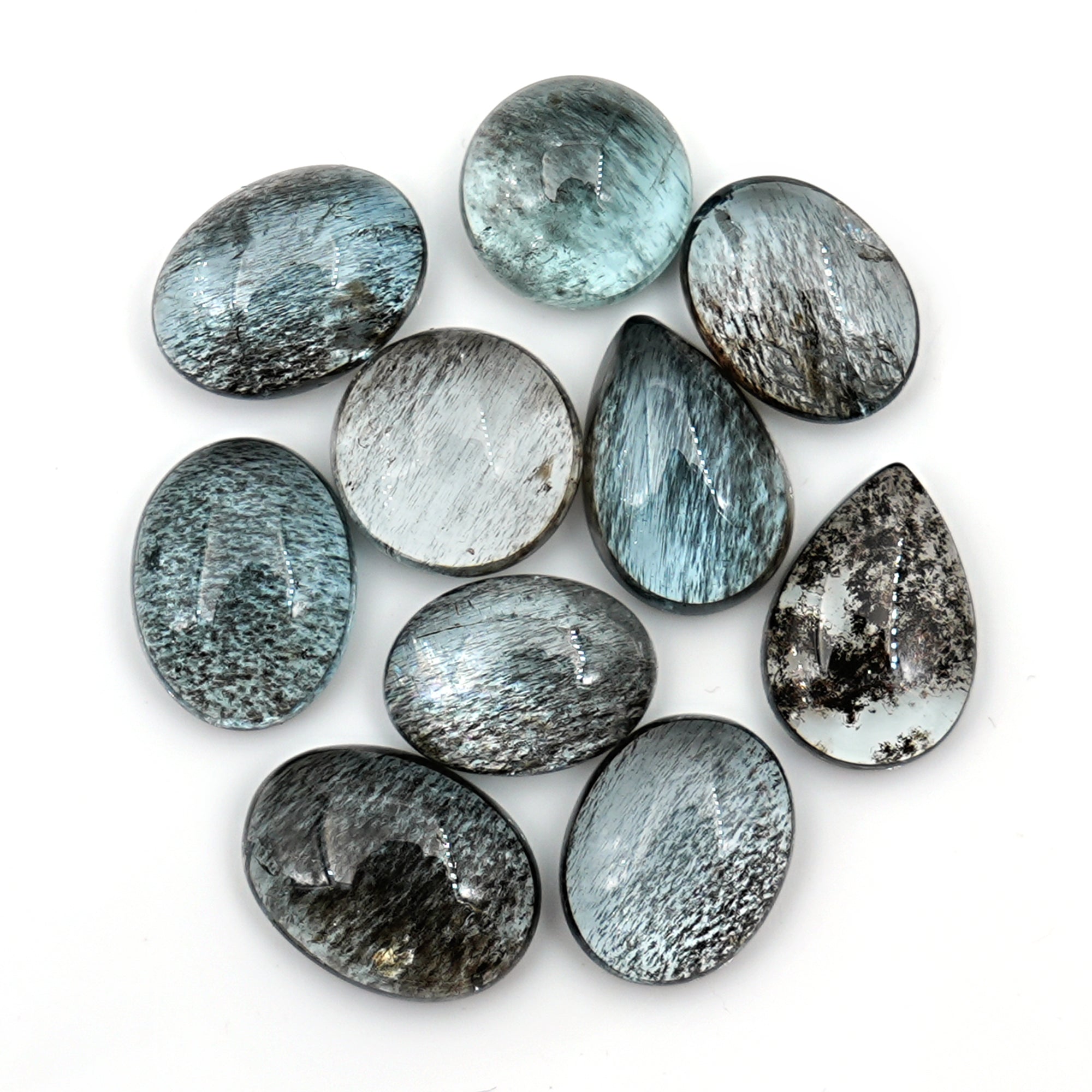 Moss Aquamarine Cabochons | Mixed Shape Gemstones for Jewelry Making - 10 pieces