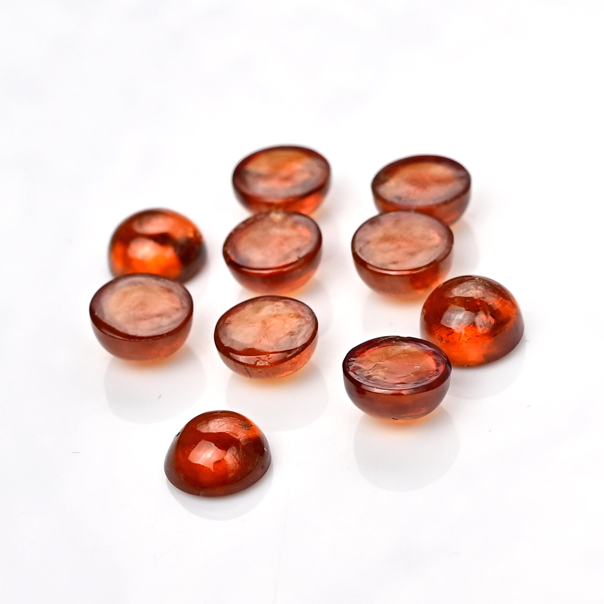 Natural Spessartine Garnet Smooth Cabochons | Round Shape Flat Back Gemstones – 10 Pieces