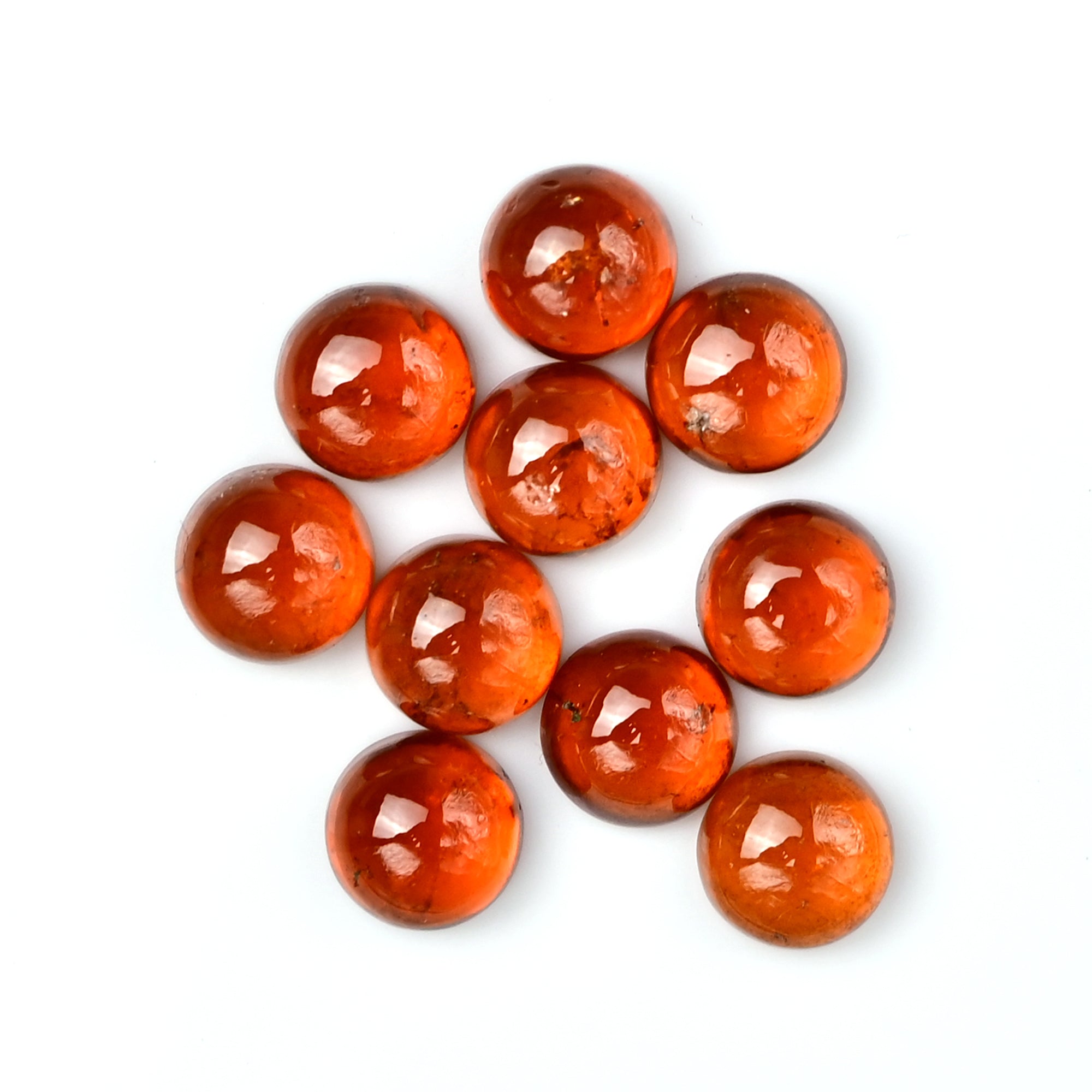 Natural Spessartine Garnet Smooth Cabochons | Round Shape Flat Back Gemstones – 10 Pieces