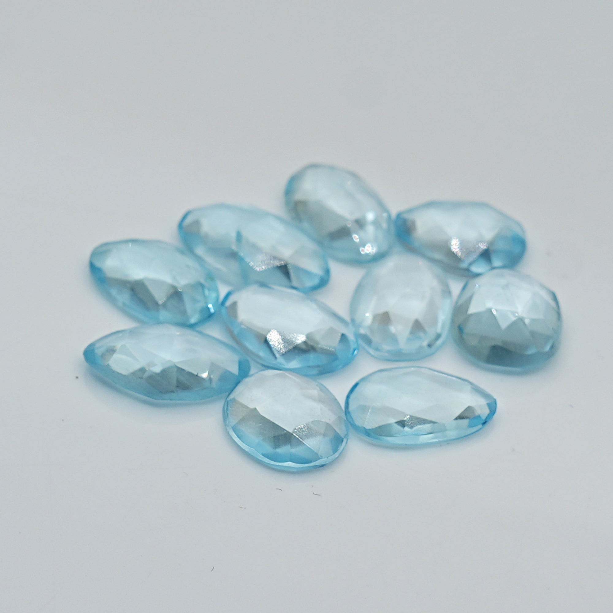 Sky Blue Topaz Rose Cut Cabochons | Freeform Faceted Elegance - 10 Pieces