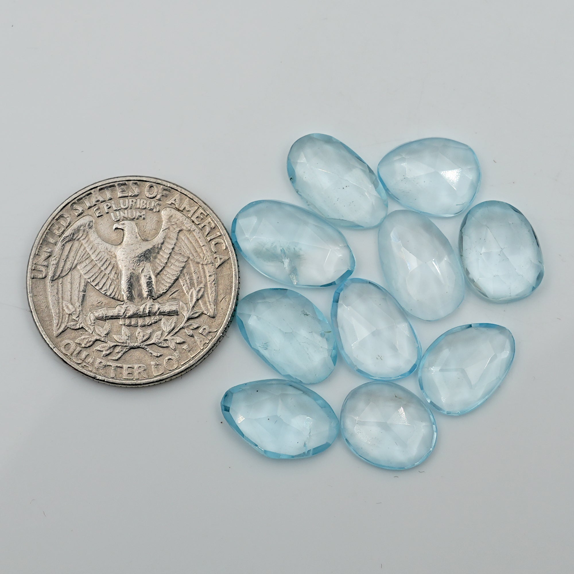 Sky Blue Topaz Rose Cut Cabochons | Freeform Faceted Elegance - 10 Pieces