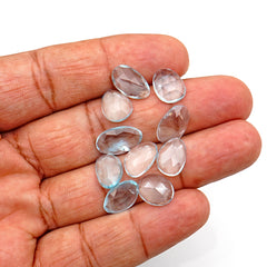 Sky Blue Topaz Rose Cut Cabochons | Freeform Faceted Elegance - 10 Pieces