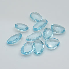 Sky Blue Topaz Rose Cut Cabochons | Freeform Faceted Elegance - 10 Pieces