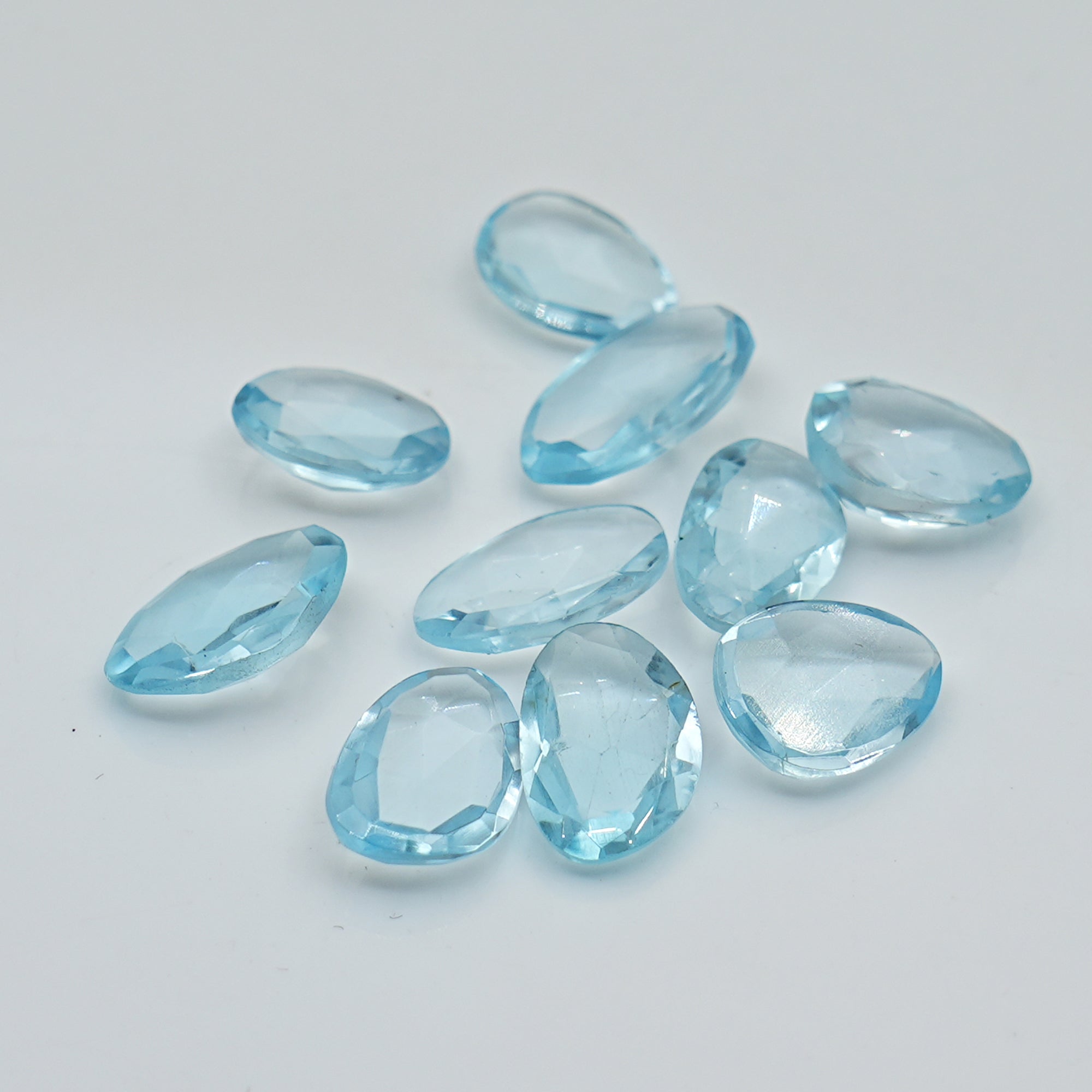 Sky Blue Topaz Rose Cut Cabochons | Freeform Faceted Elegance - 10 Pieces