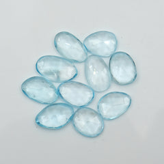 Sky Blue Topaz Rose Cut Cabochons | Freeform Faceted Elegance - 10 Pieces