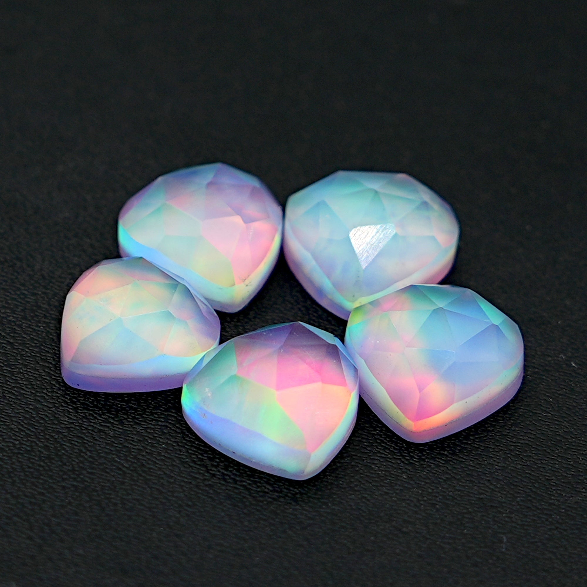 Aurora Opal Doublet | Heart-Shaped Rosecut Gemstone for Statement Jewelry - 5 Pieces