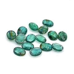Emerald Green Kyanite Rosecut | Deep Green Faceted Oval Gemstones - 15 pieces