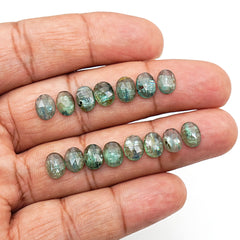 Emerald Green Kyanite Rosecut | Deep Green Faceted Oval Gemstones - 15 pieces