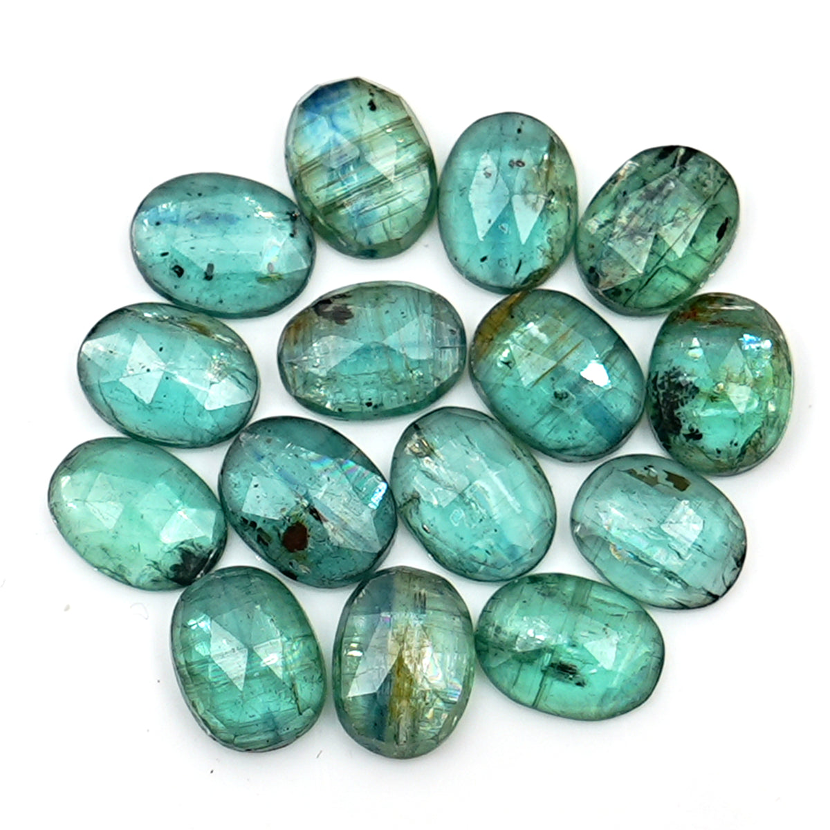 Emerald Green Kyanite Rosecut | Deep Green Faceted Oval Gemstones - 15 pieces