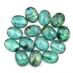 Emerald Green Kyanite Rosecut | Deep Green Faceted Oval Gemstones - 15 pieces