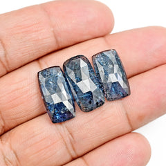 Teal Moss Kyanite Rose Cut Cabochons | Rectangle Faceted Gemstones - 3 Pieces