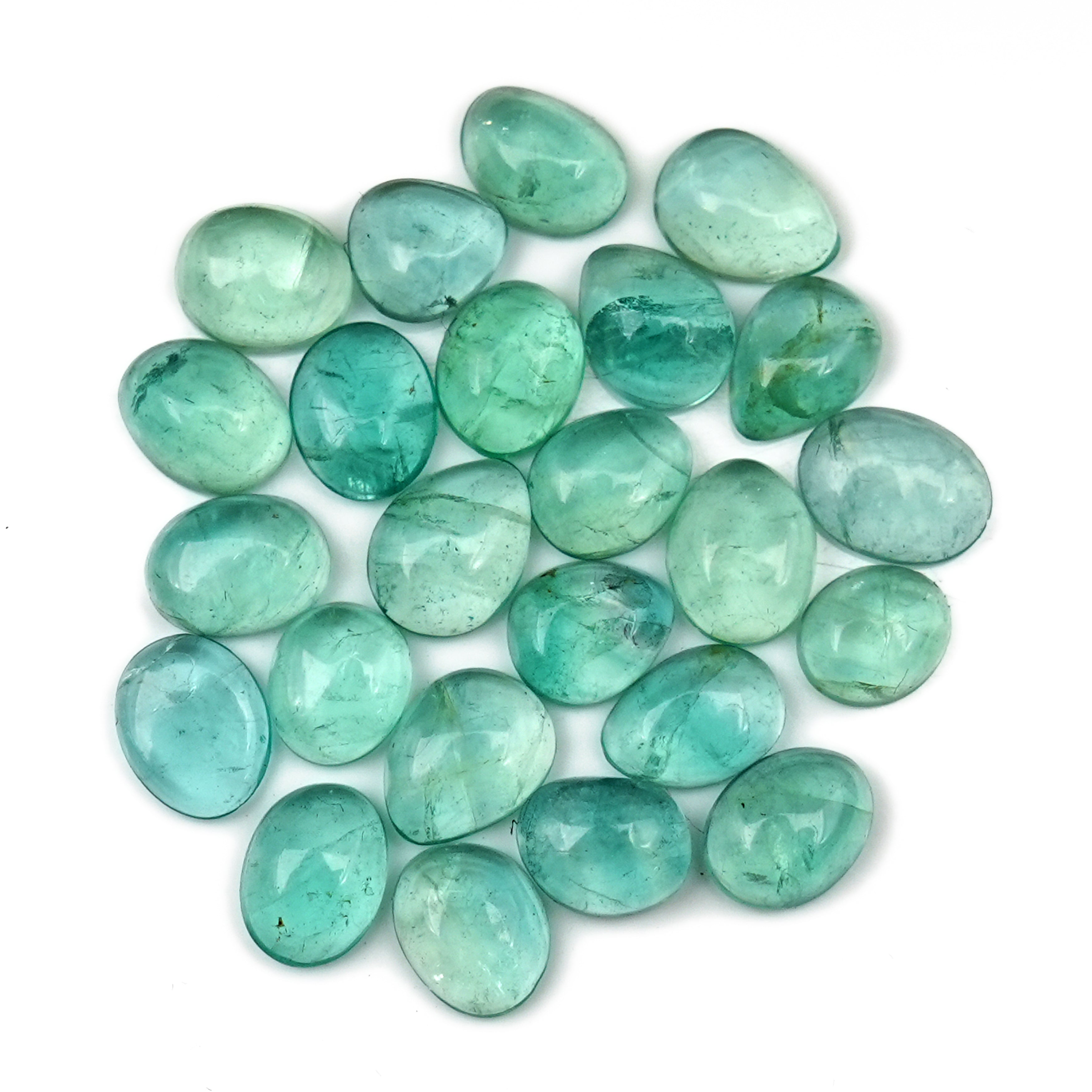 Natural Russian Green Fluorite Smooth Cabochon Gemstones | Freeform Cabochon for Jewelry Making - 24 Pieces