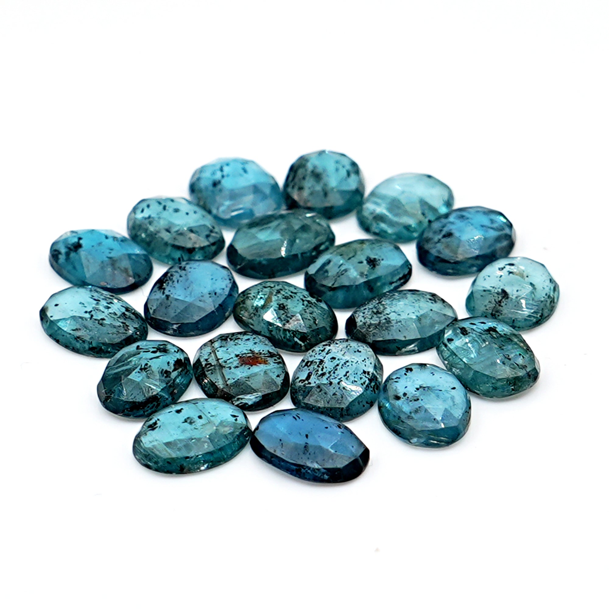 Organic Teal Moss Kyanite Rosecut | Oval Gemstones for Jewelry - 20 pieces