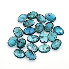 Organic Teal Moss Kyanite Rosecut | Oval Gemstones for Jewelry - 20 pieces