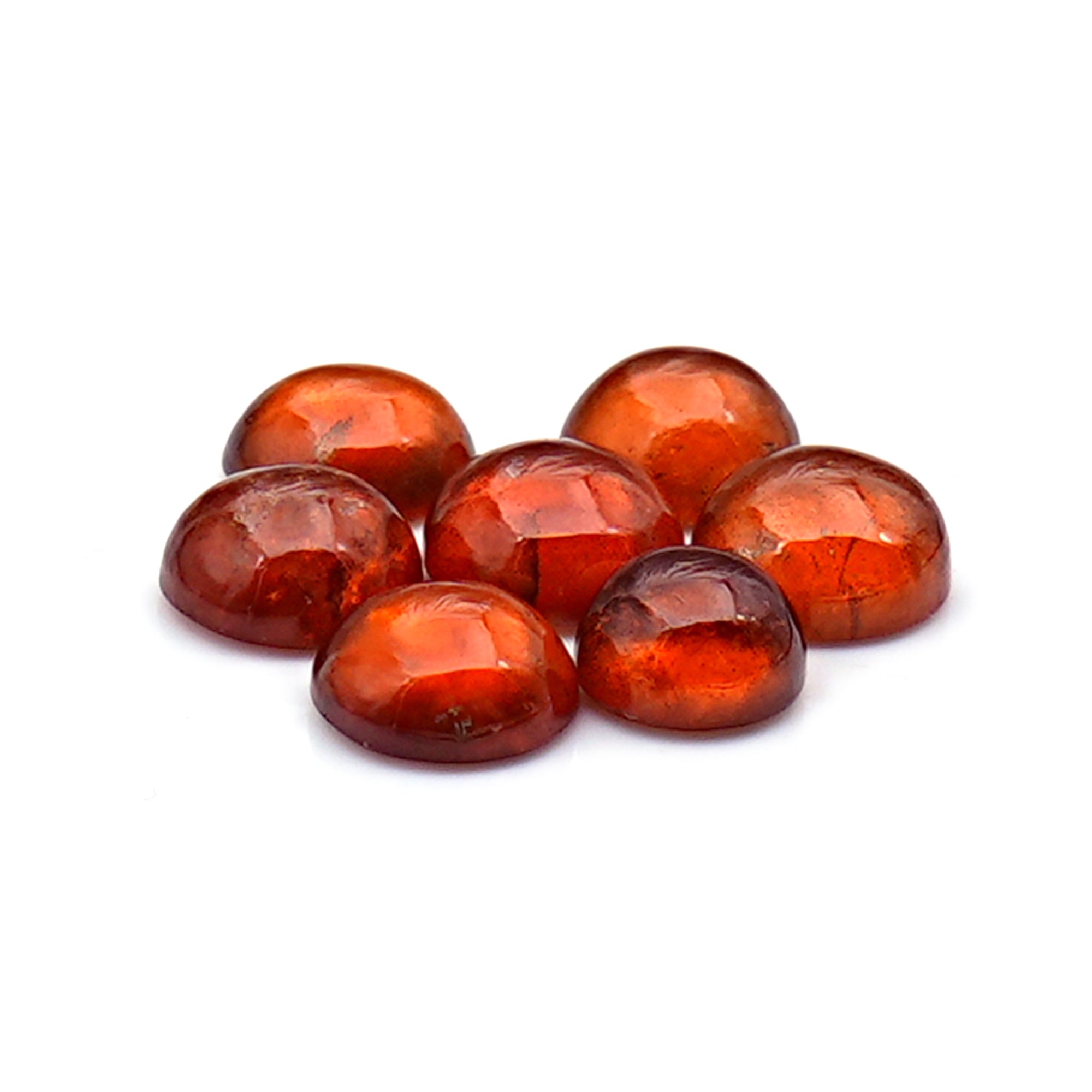 Natural Spessartine Garnet Smooth Cabochons | Round Flat Back Gemstones – 7 Pieces