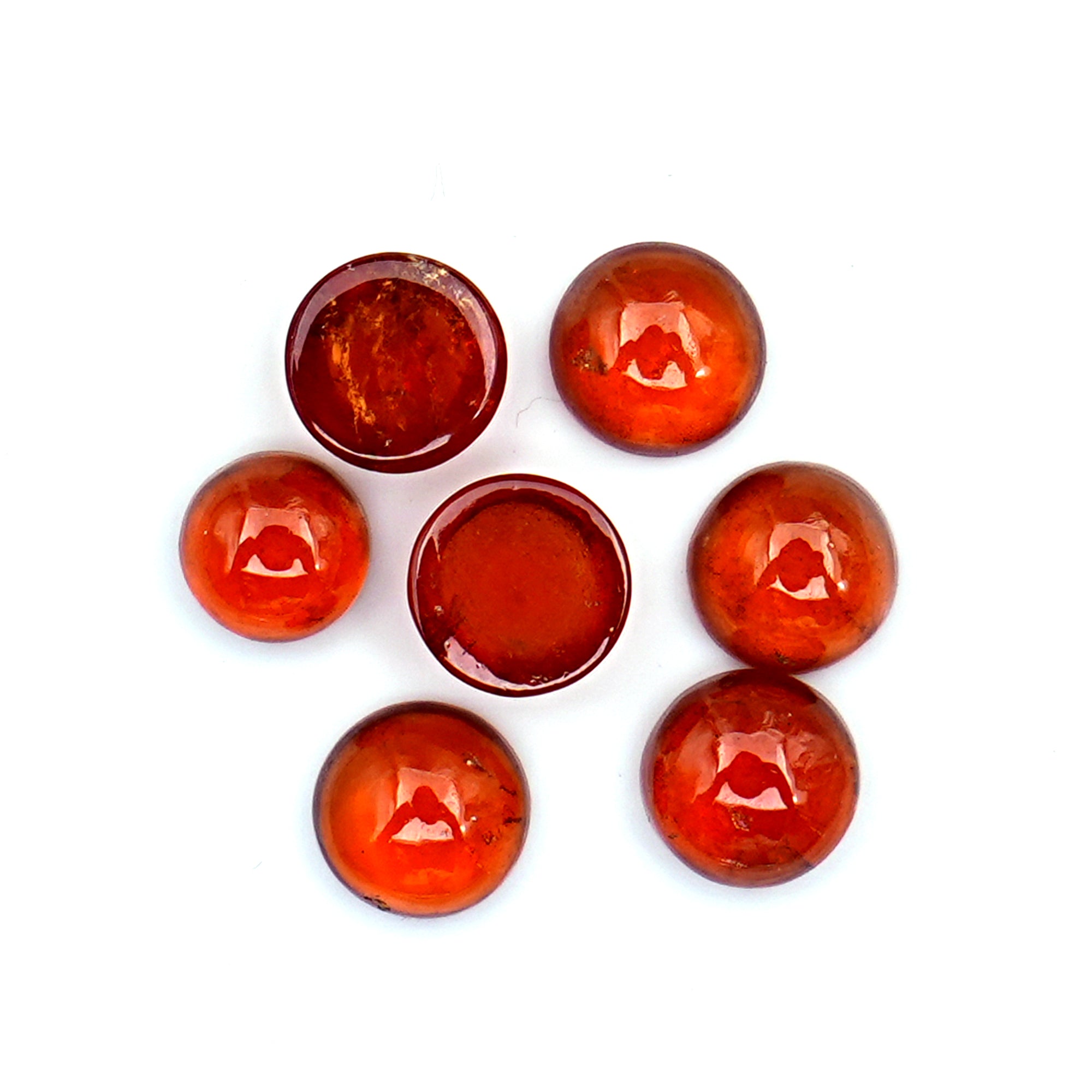 Natural Spessartine Garnet Smooth Cabochons | Round Flat Back Gemstones – 7 Pieces