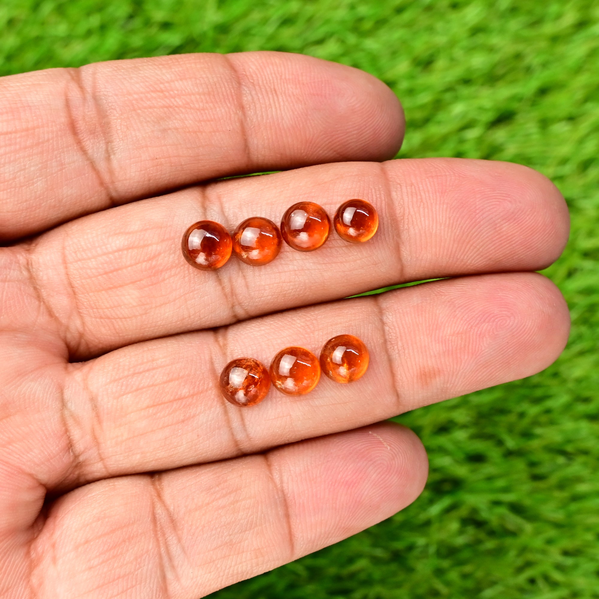 Natural Spessartine Garnet Smooth Cabochons | Round Flat Back Gemstones – 7 Pieces