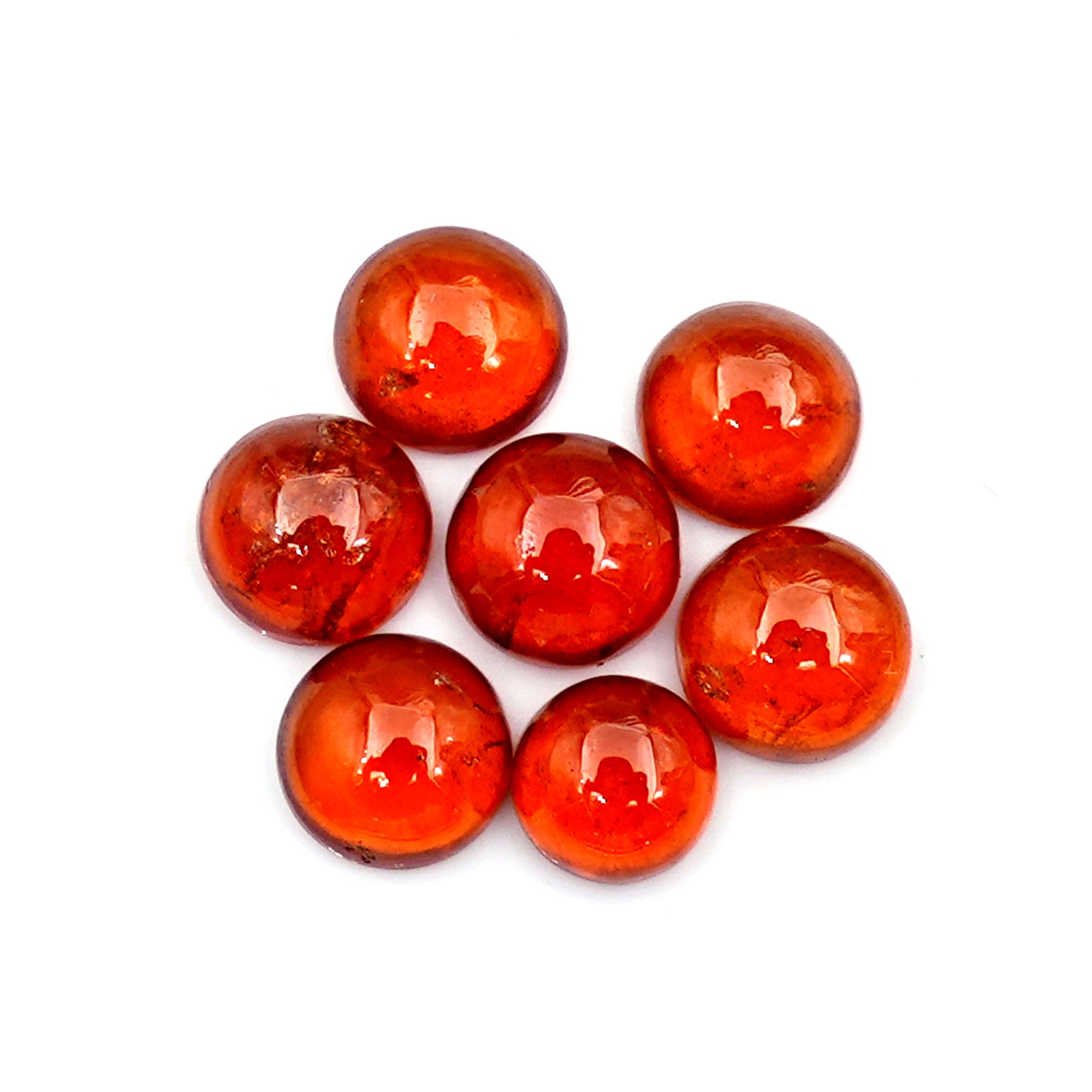 Natural Spessartine Garnet Smooth Cabochons | Round Flat Back Gemstones – 7 Pieces