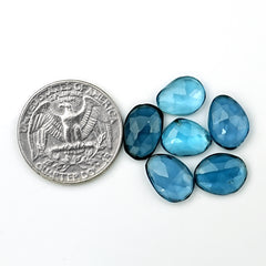 London Blue Topaz Rose Cut Gemstones | Deep Ocean Spark in Freeform Shape - 6 Pieces