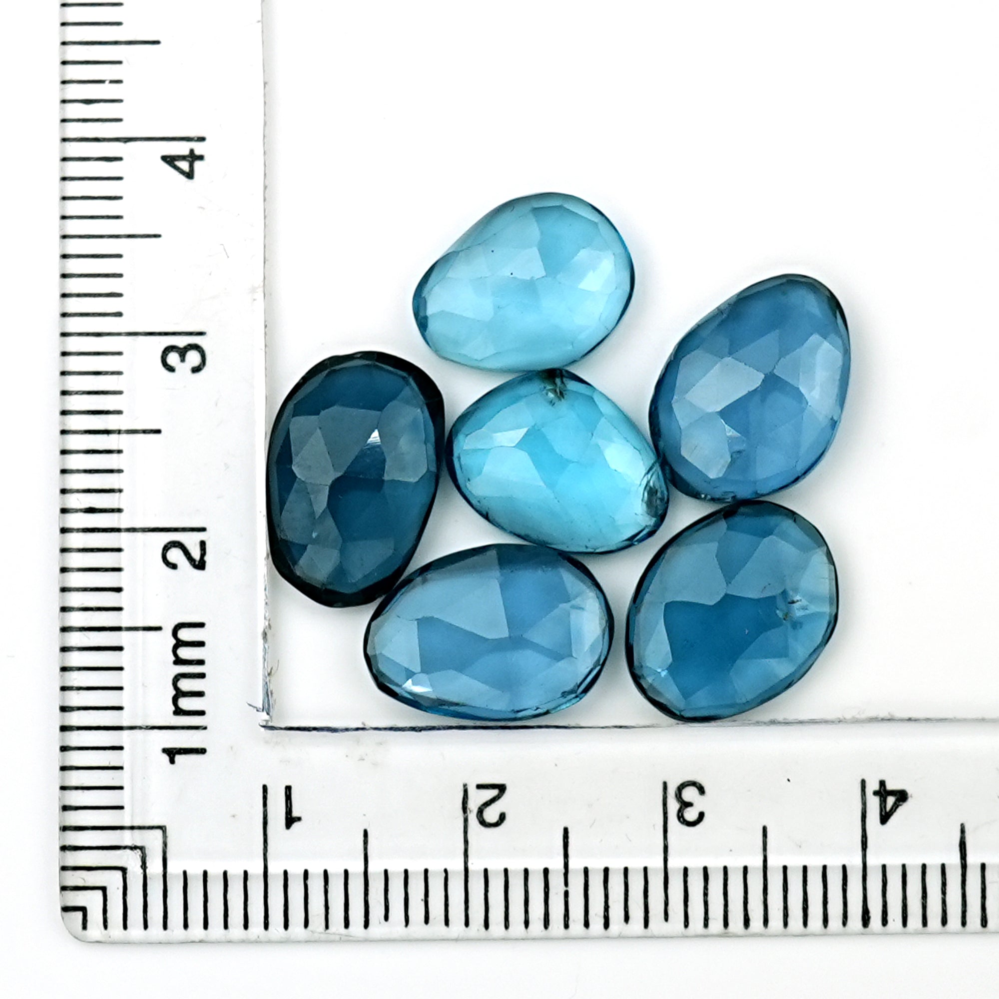London Blue Topaz Rose Cut Gemstones | Deep Ocean Spark in Freeform Shape - 6 Pieces