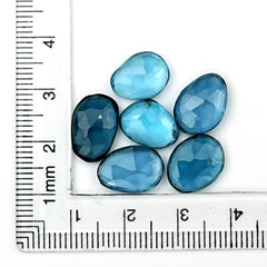 London Blue Topaz Rose Cut Gemstones | Deep Ocean Spark in Freeform Shape - 6 Pieces