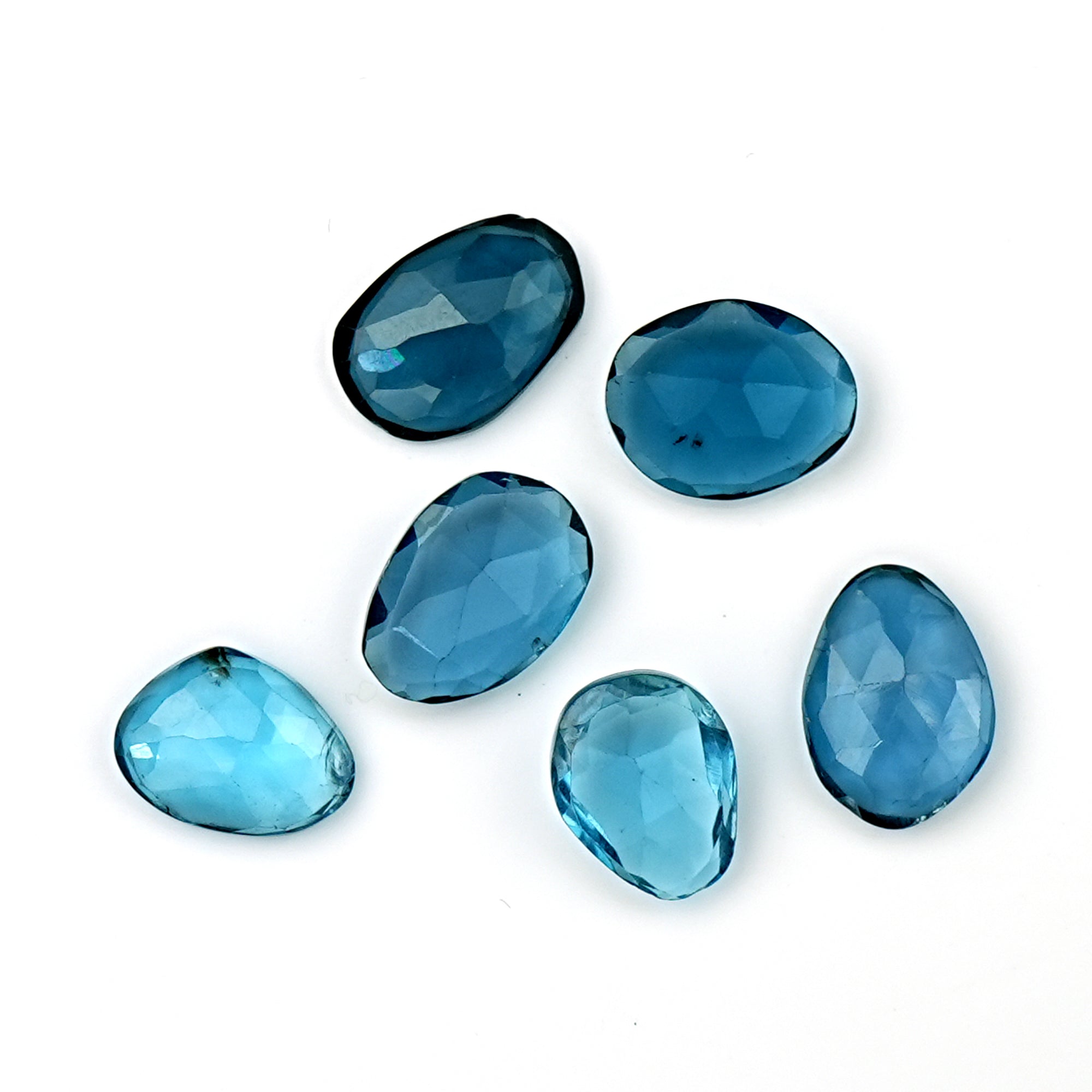 London Blue Topaz Rose Cut Gemstones | Deep Ocean Spark in Freeform Shape - 6 Pieces