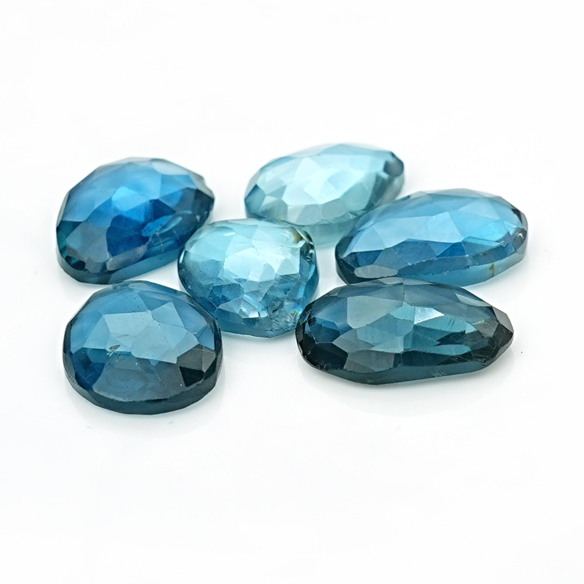 London Blue Topaz Rose Cut Gemstones | Deep Ocean Spark in Freeform Shape - 6 Pieces