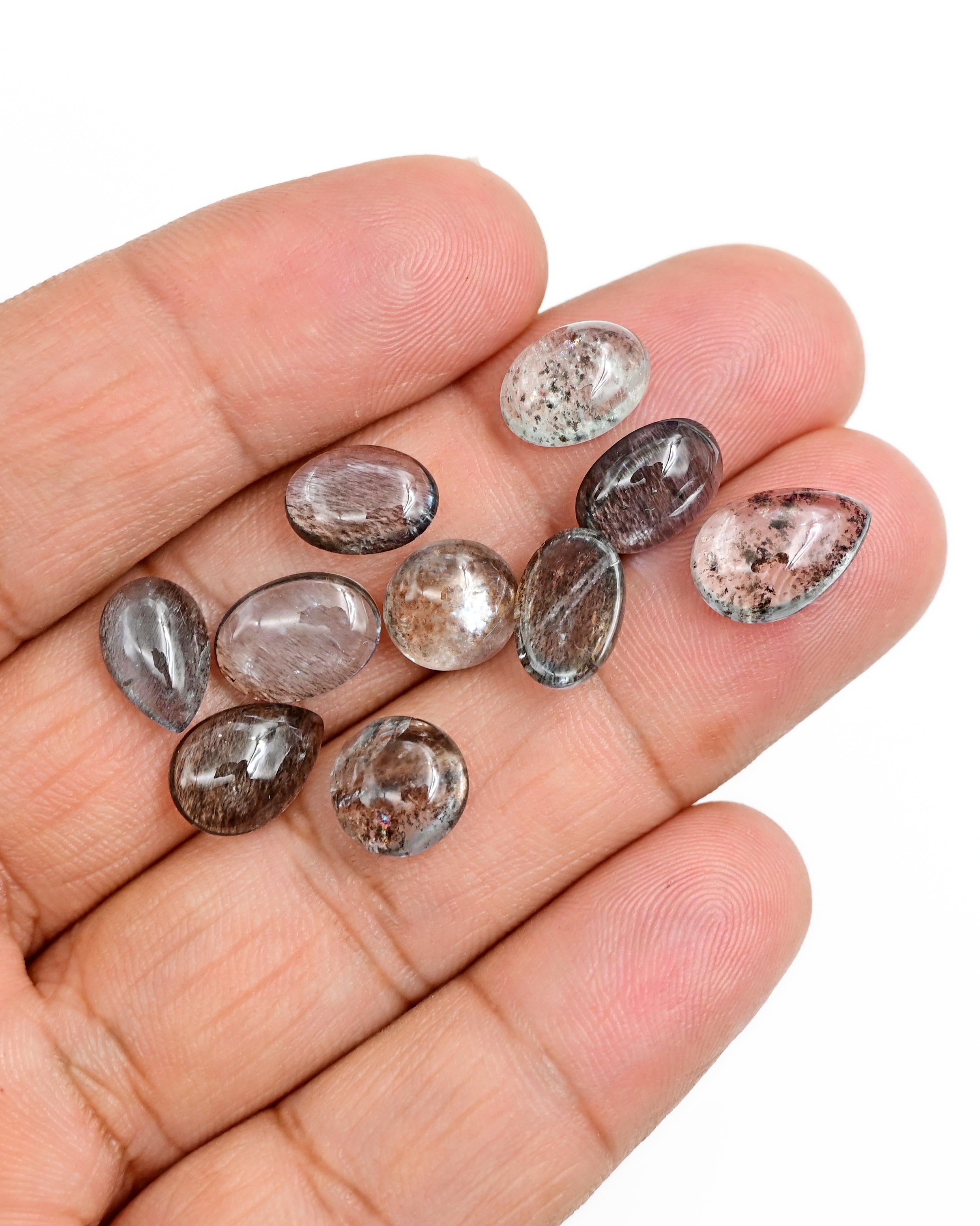 Moss Aquamarine Cabochons Stones | Mixed Shape Polished Smooth Gemstones for Jewelry - 10 Pieces
