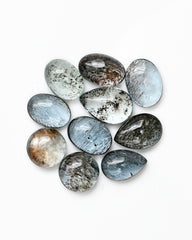 Moss Aquamarine Cabochons Stones | Mixed Shape Polished Smooth Gemstones for Jewelry - 10 Pieces