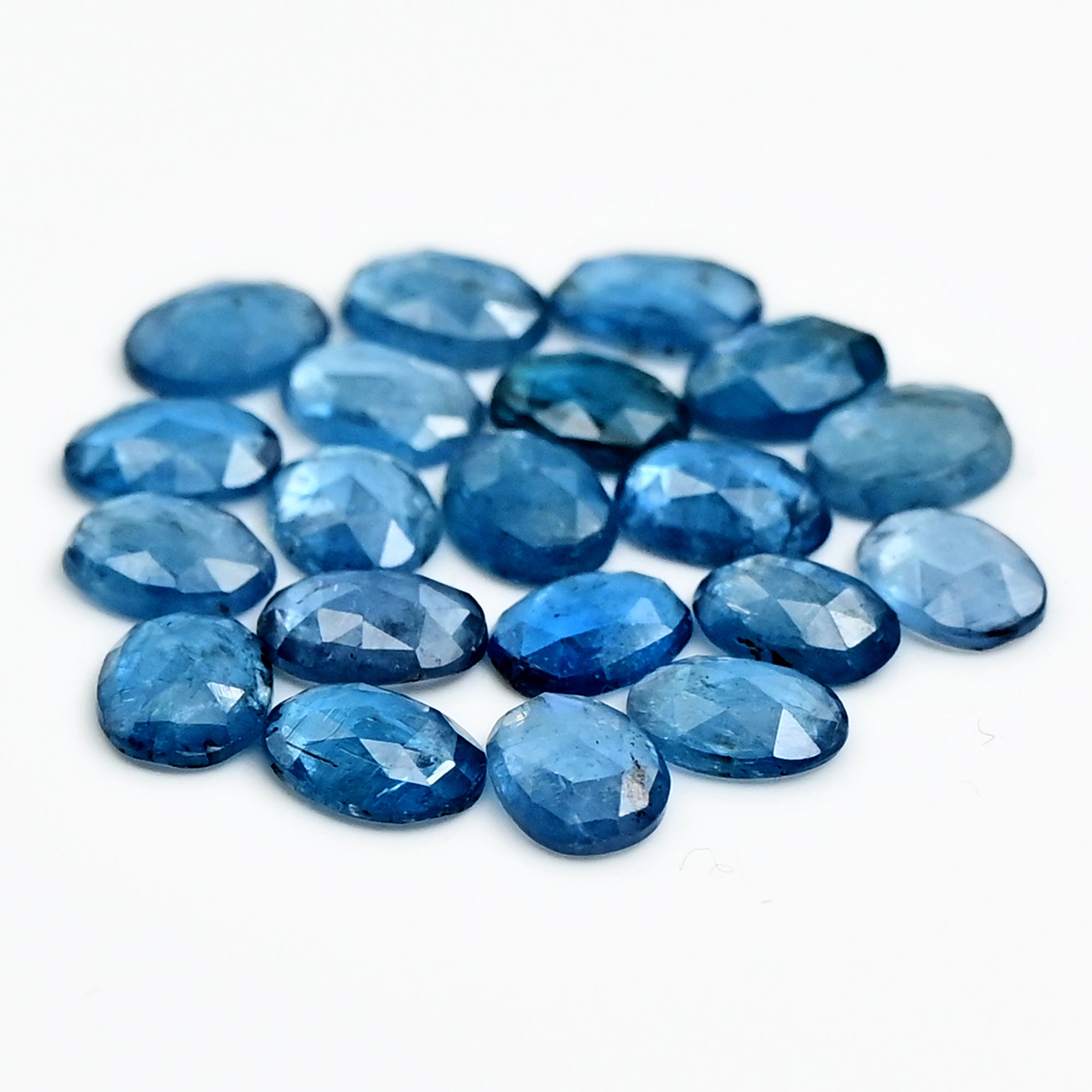 Aqua Blue Kyanite Rose Cut Cabochons | Sparkling Oval Gemstones for Fine Jewelry - 20 pieces