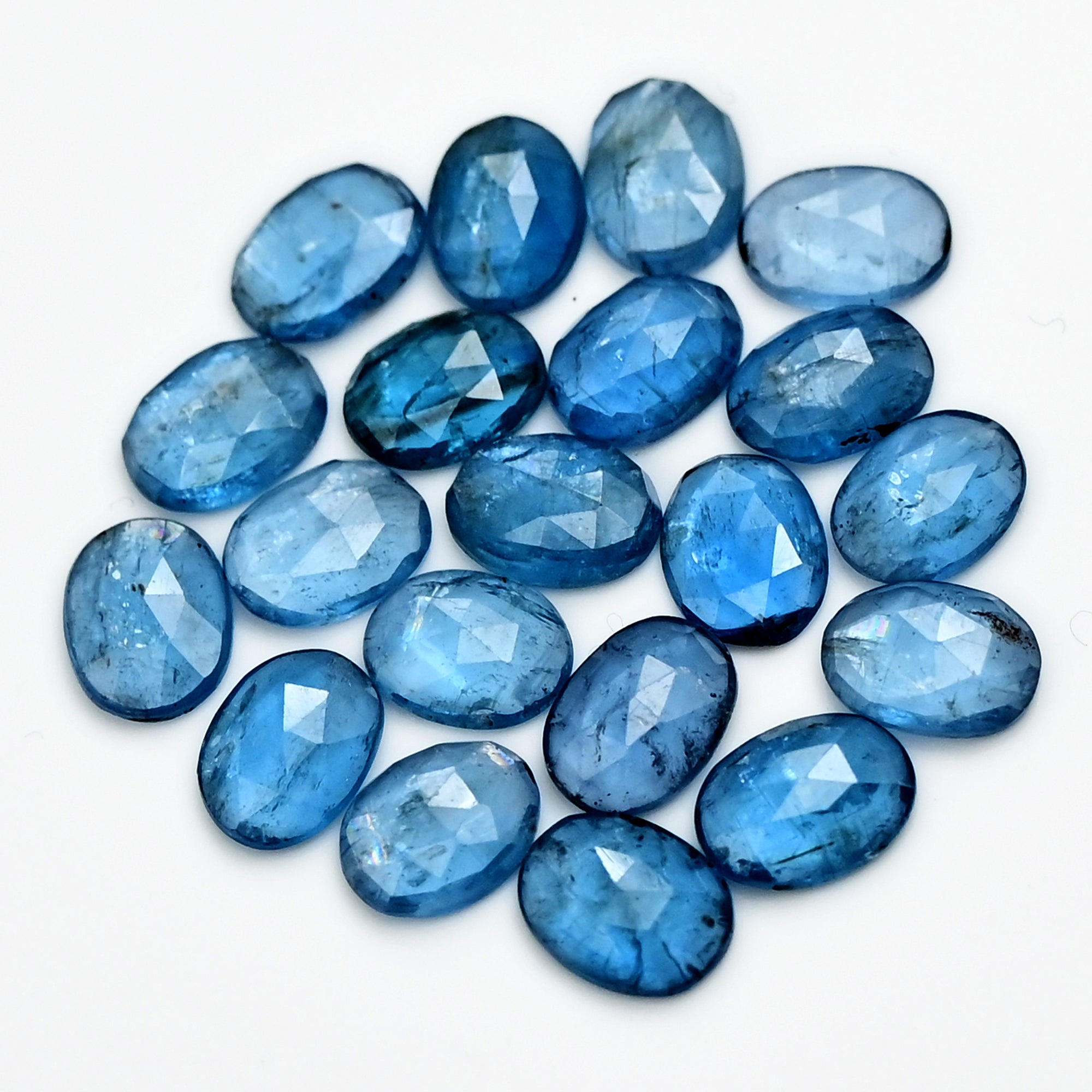 Aqua Blue Kyanite Rose Cut Cabochons | Sparkling Oval Gemstones for Fine Jewelry - 20 pieces