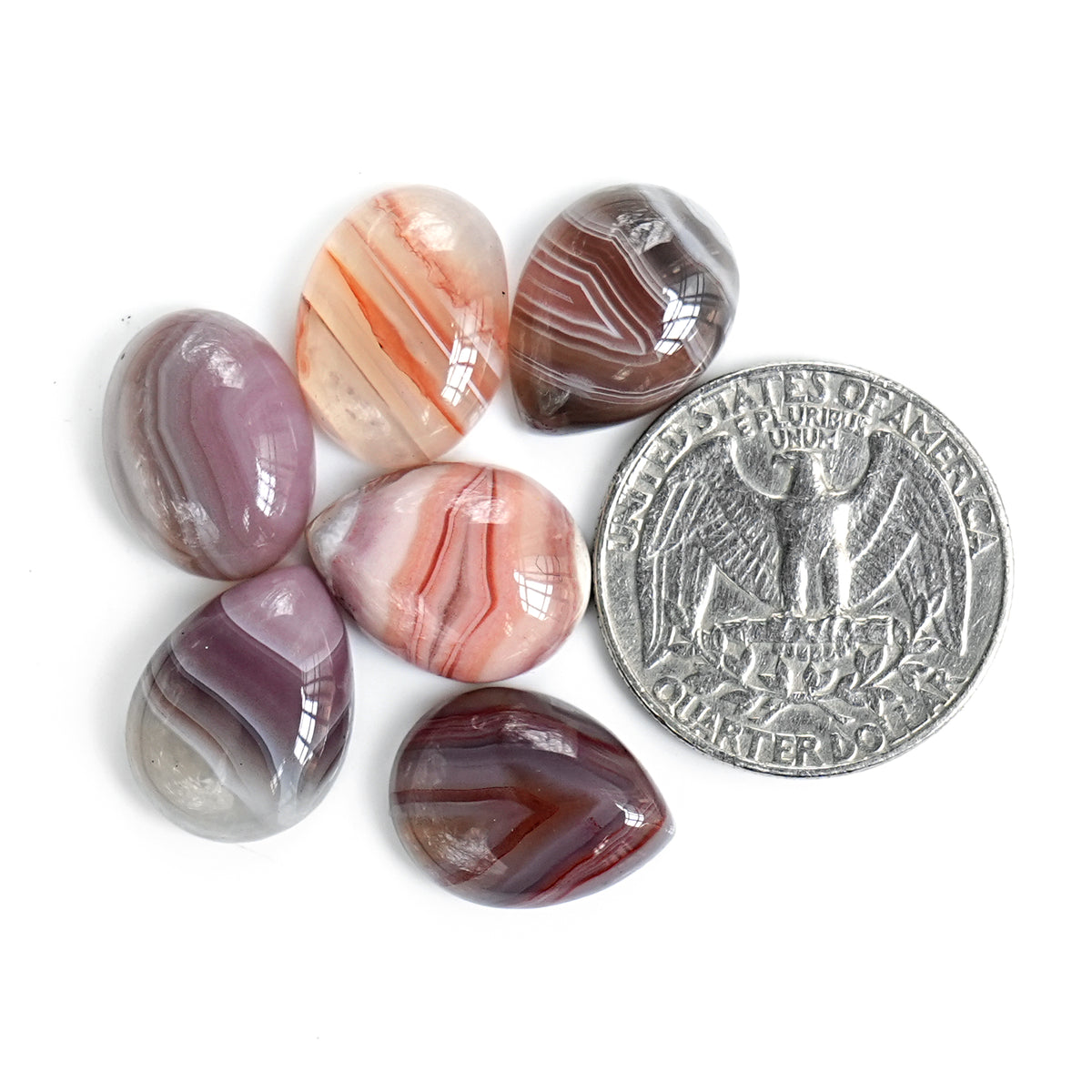 Botswana Agate Freeform Cabochons | Natural Banded Agate Flatback Loose Gemstones for Jewelry Making - 6 Pieces