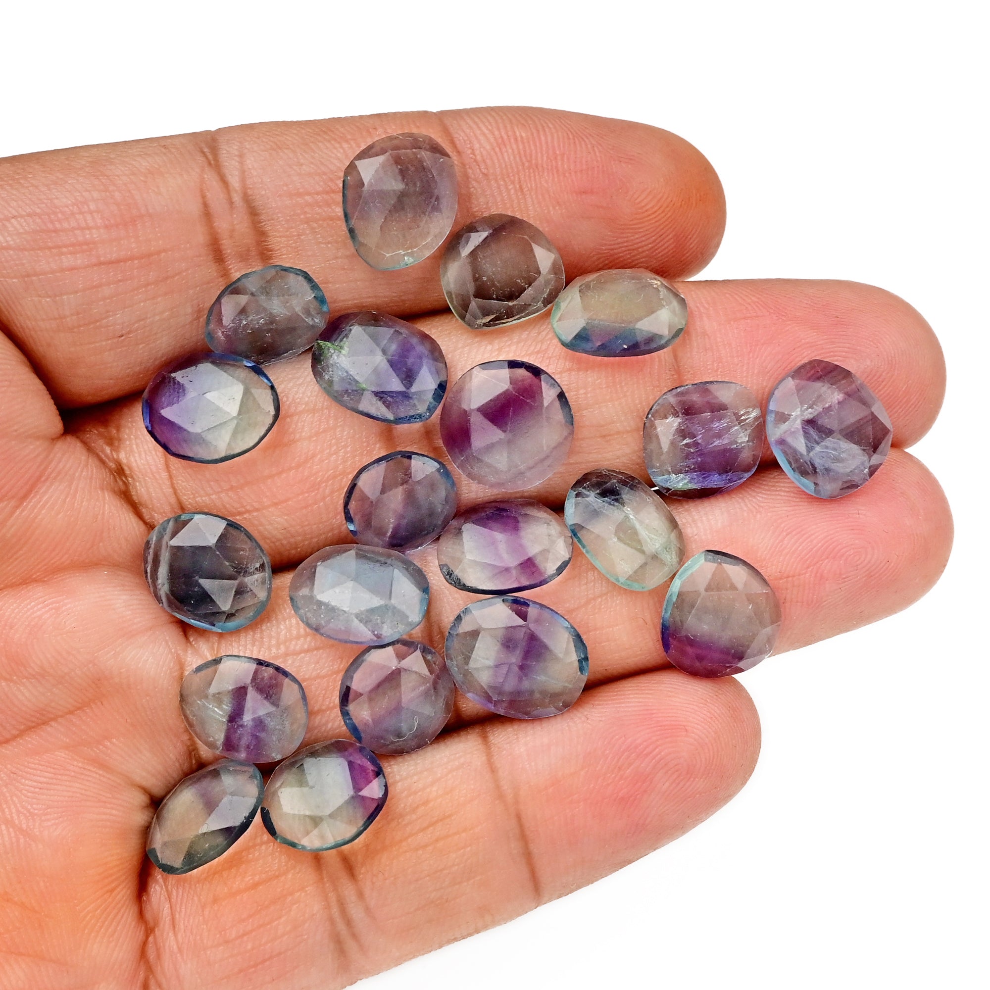 Natural Fluorite Smooth Rose Cut Gemstones | Freeform Rose Cut for Jewelry Making - 20 Pieces