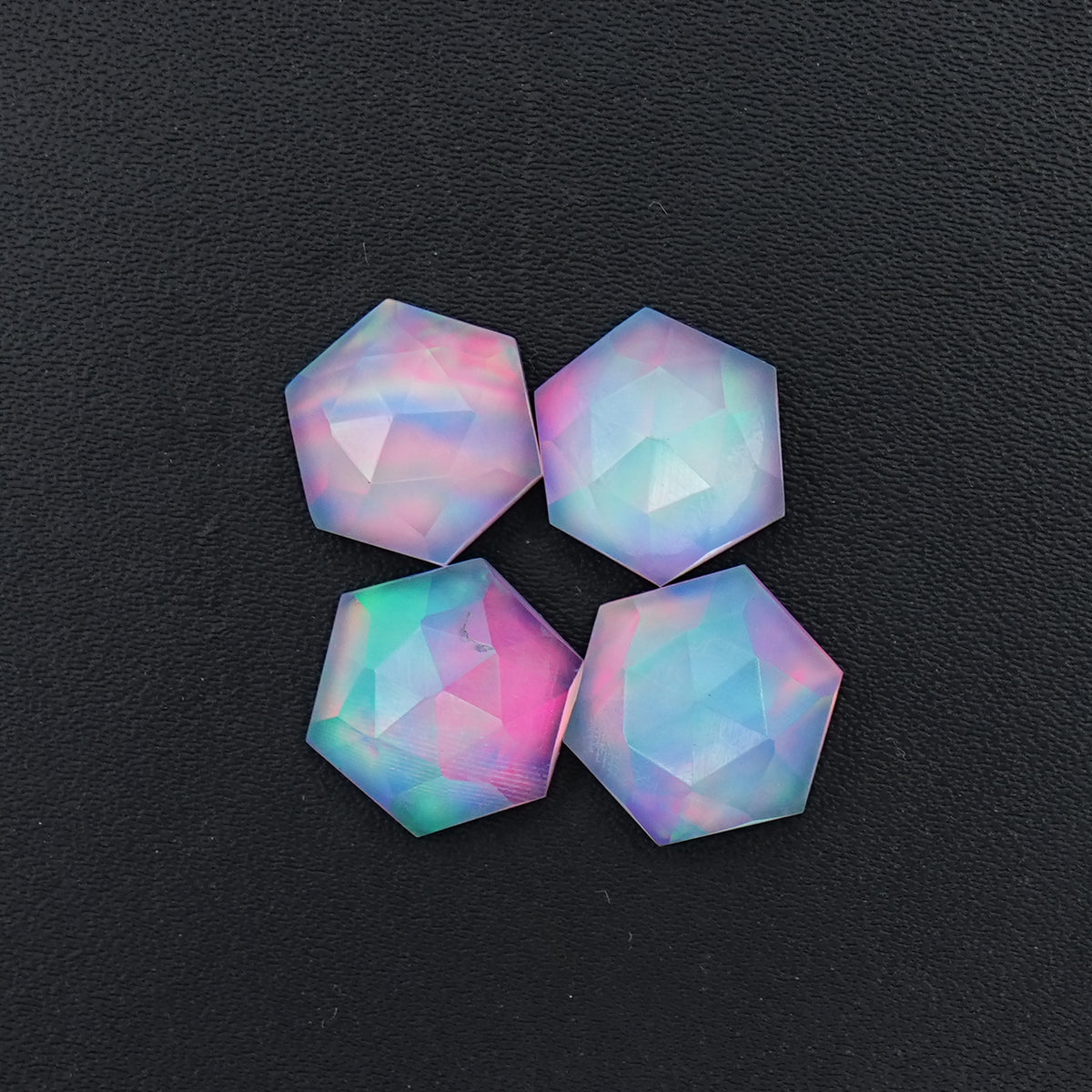 Aurora Opal Doublet Rose Cut Cabochon | Hexgon Shape Gemstone for Jewelry Making - 4 Pieces