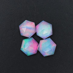 Aurora Opal Doublet Rose Cut Cabochon | Hexgon Shape Gemstone for Jewelry Making - 4 Pieces