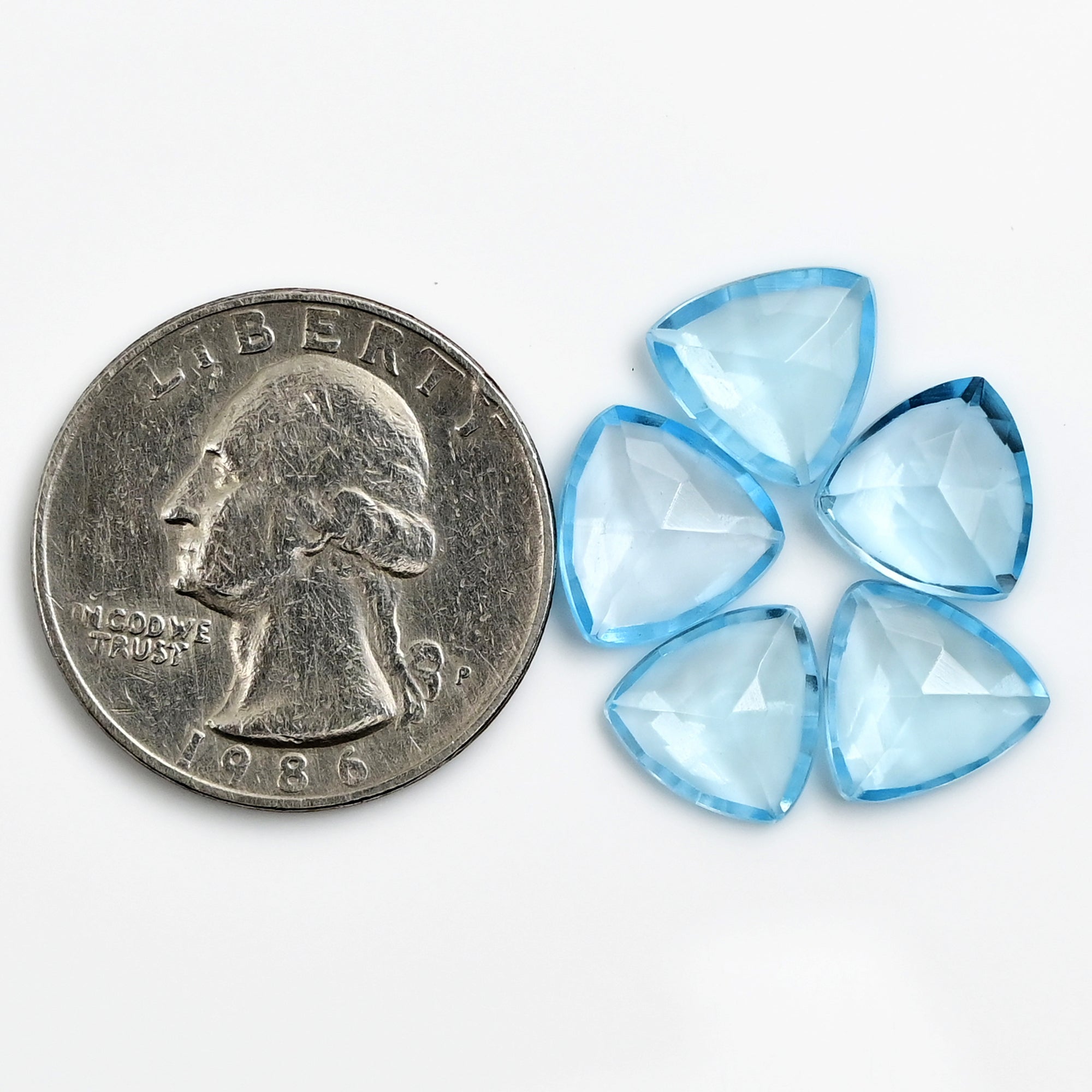 Sky Blue Topaz Rose Cut Gemstones | Trillion Cabochon in Blue - 5 Pieces