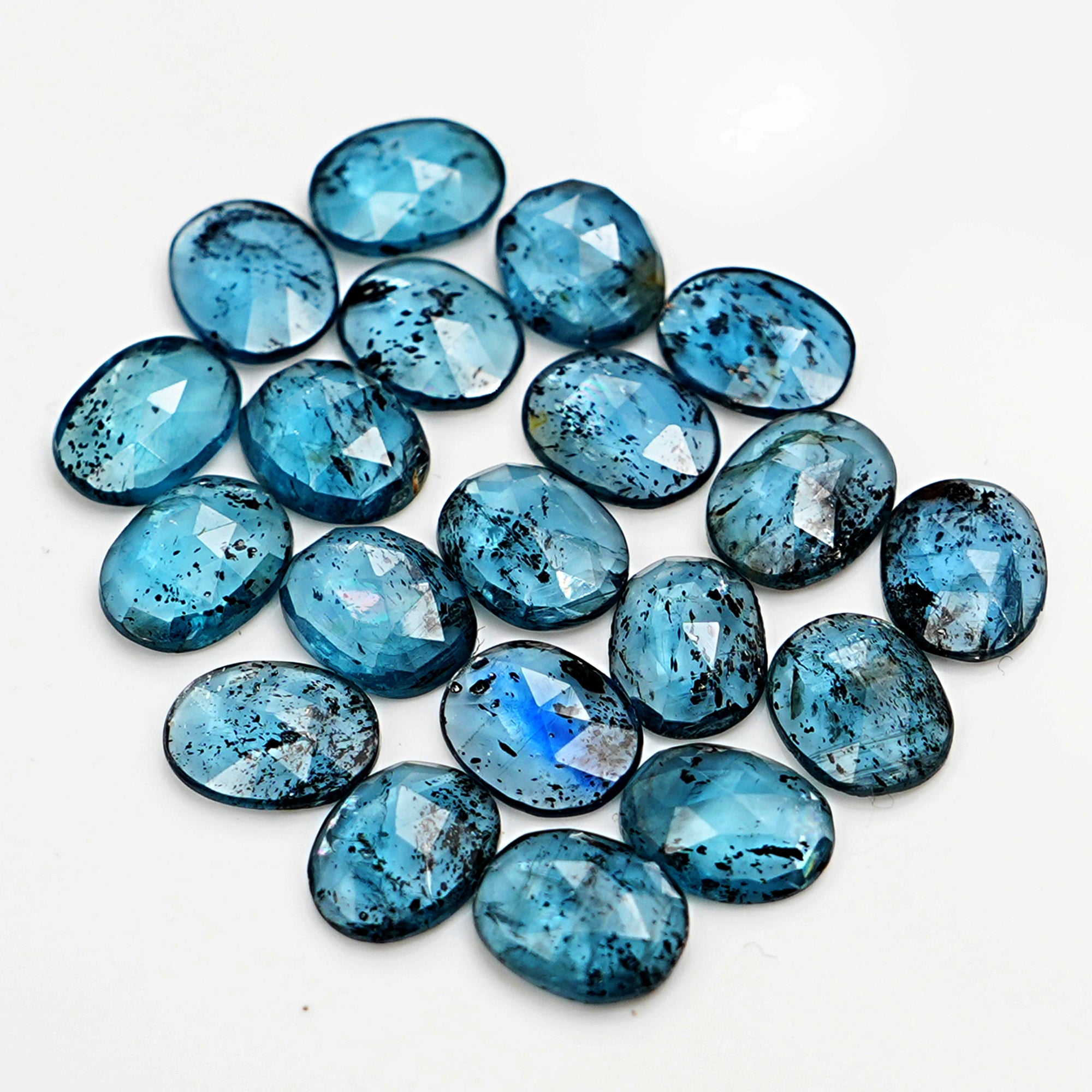 Oval Rose Cut Teal Moss Kyanite Gemstone | Natural Cabochons for Jewelry Making - 20 pieces