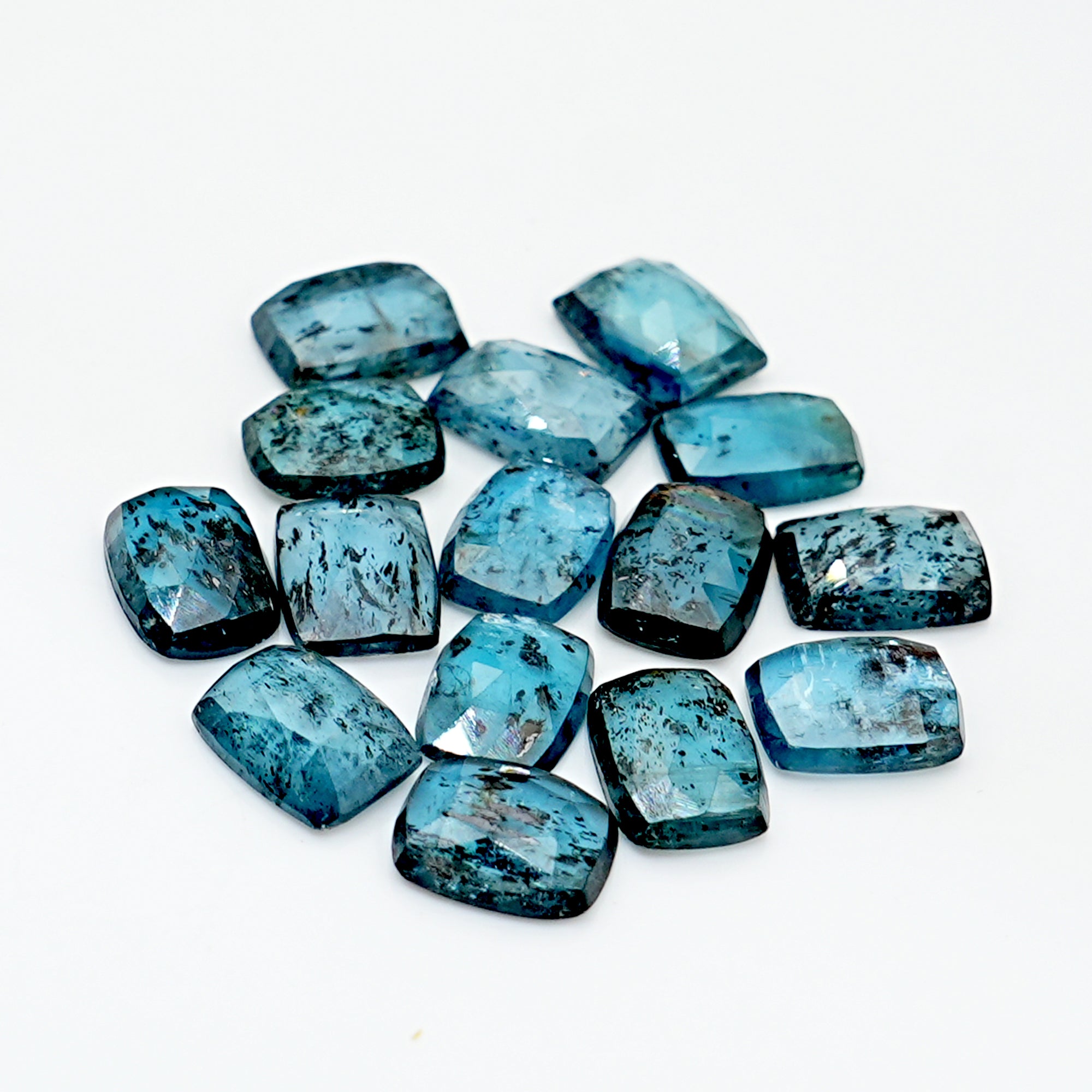 Teal Moss Kyanite Rosecut Cushion Cabochons | Green-Blue Gems for Fine Jewelry - 15 pieces