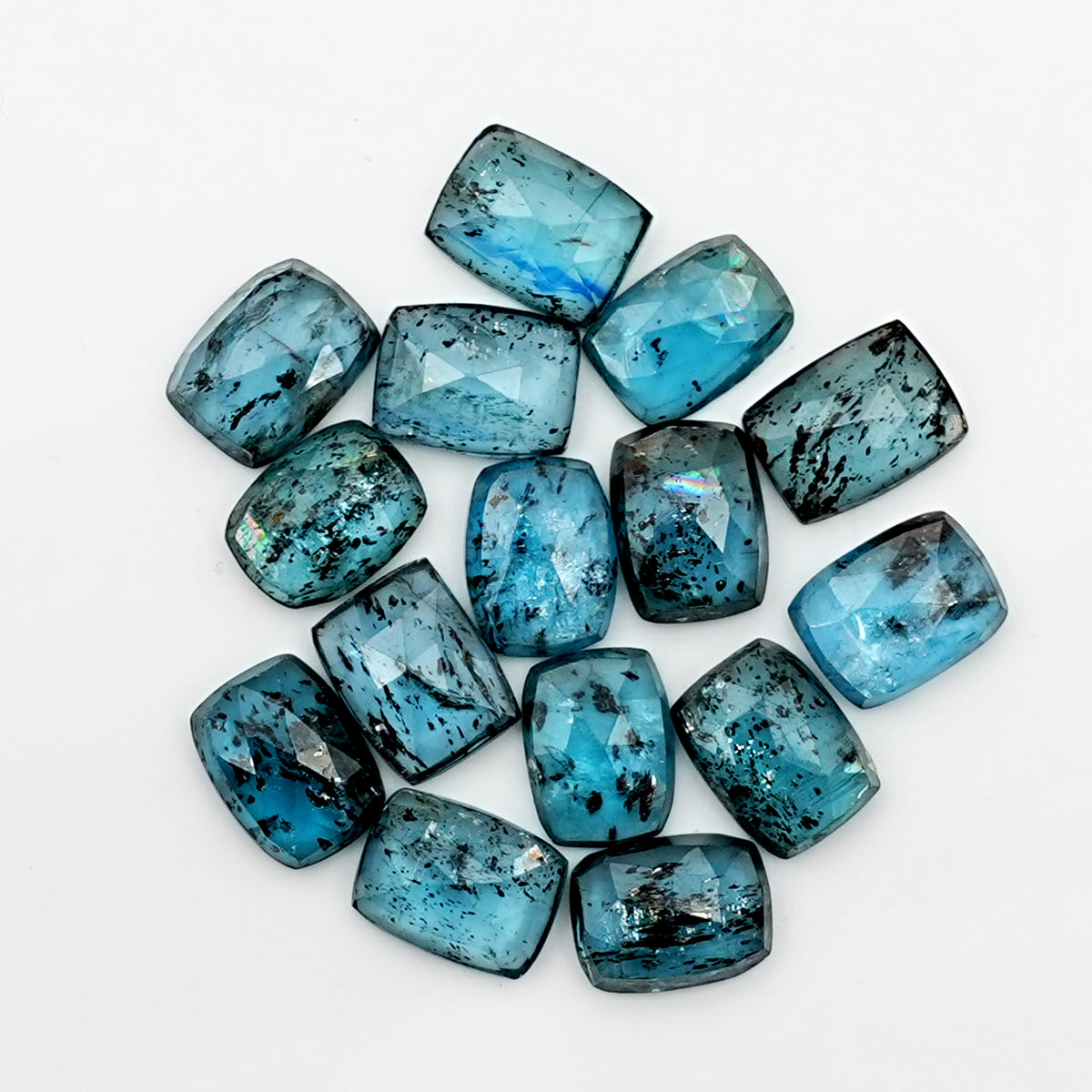 Teal Moss Kyanite Rosecut Cushion Cabochons | Green-Blue Gems for Fine Jewelry - 15 pieces