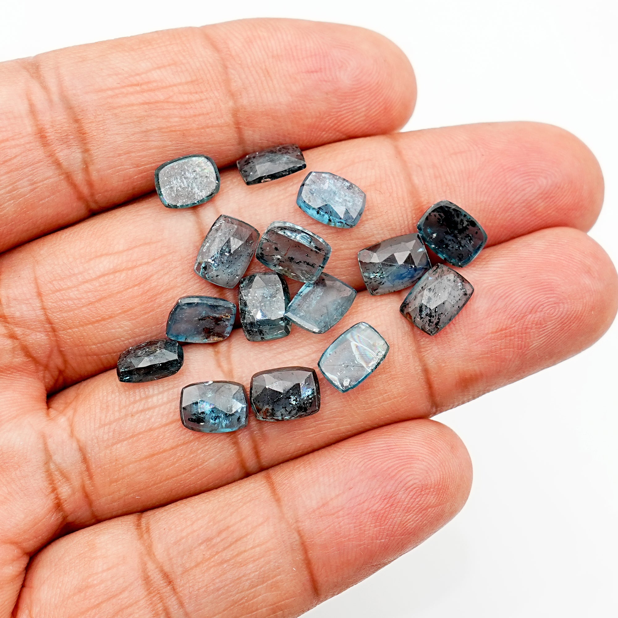 Teal Moss Kyanite Rosecut Cushion Cabochons | Green-Blue Gems for Fine Jewelry - 15 pieces