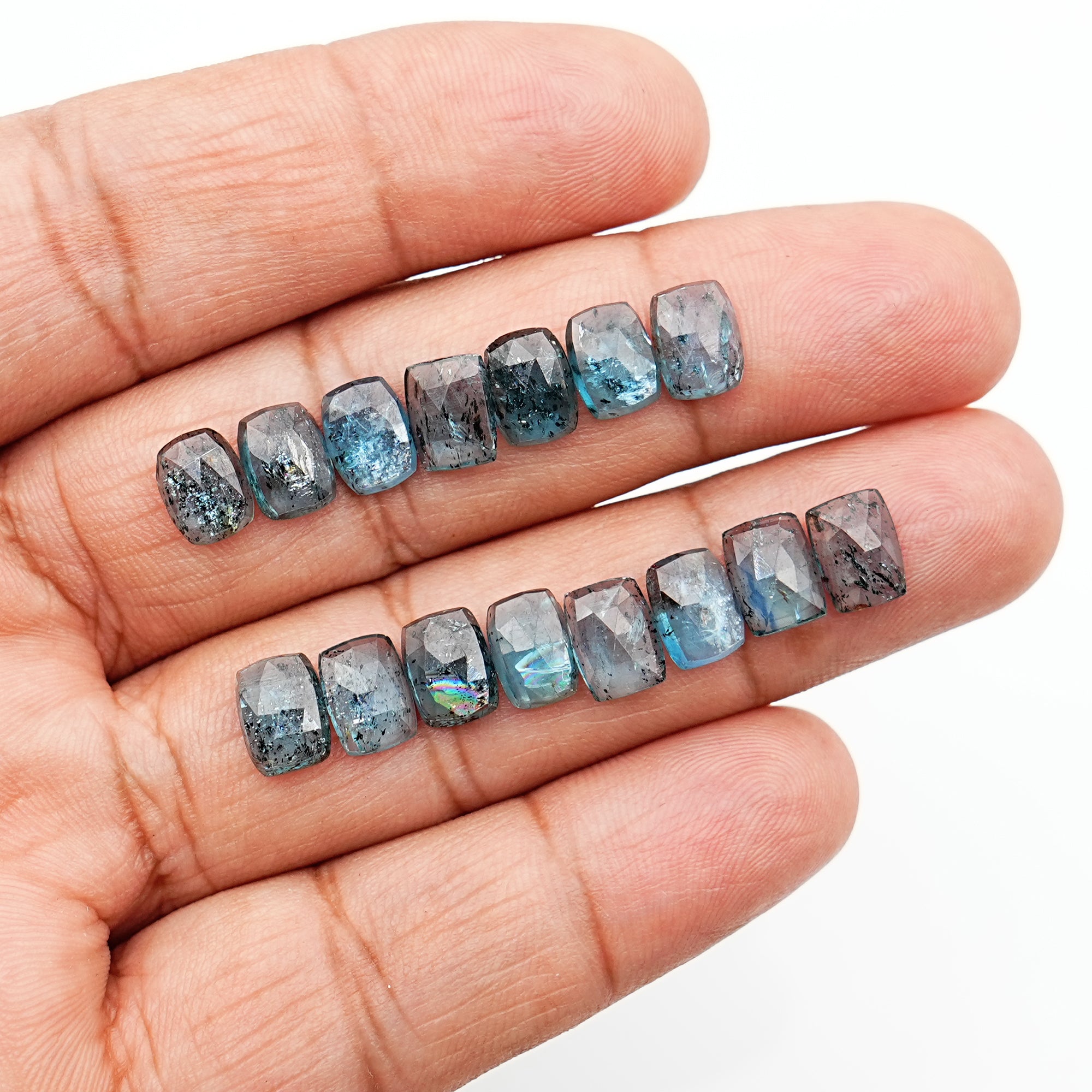 Teal Moss Kyanite Rosecut Cushion Cabochons | Green-Blue Gems for Fine Jewelry - 15 pieces