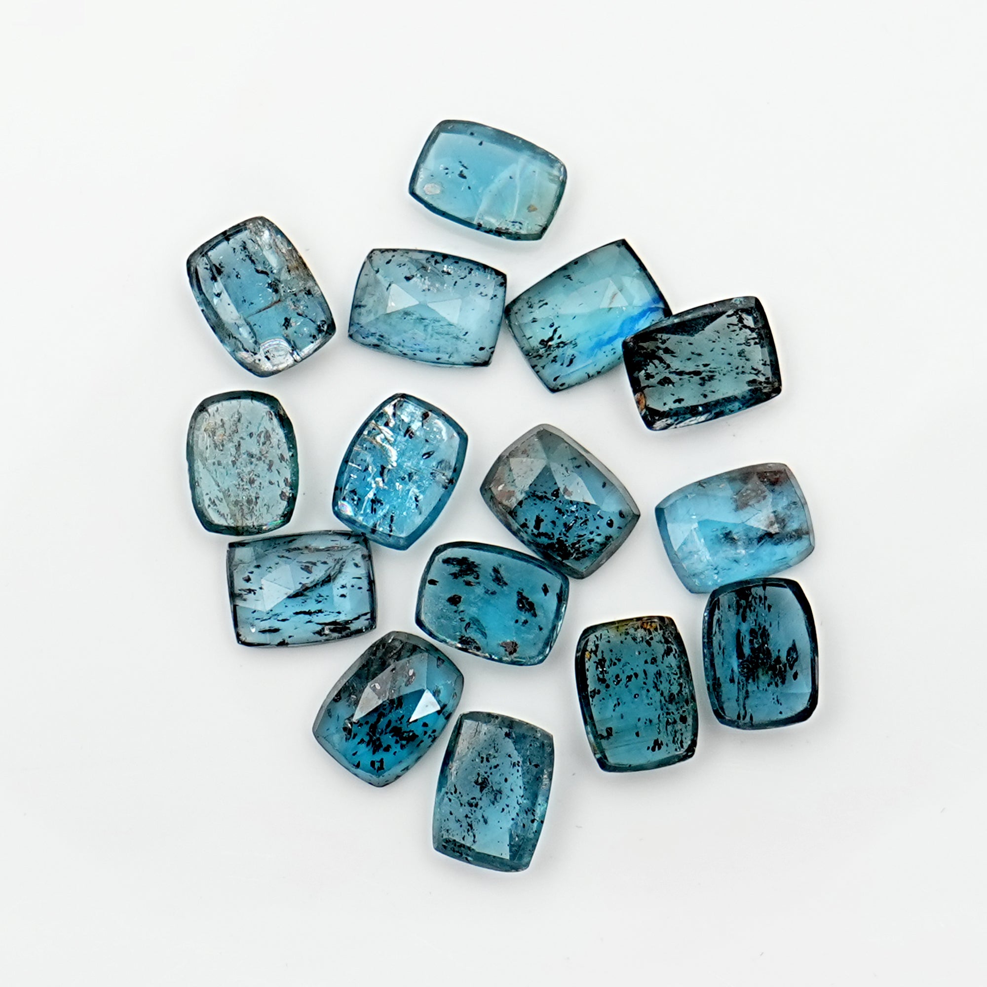 Teal Moss Kyanite Rosecut Cushion Cabochons | Green-Blue Gems for Fine Jewelry - 15 pieces