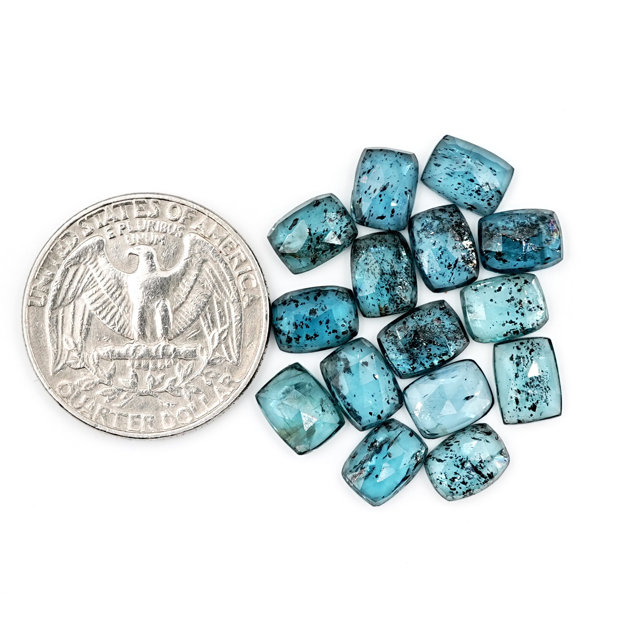 Teal Moss Kyanite Rectangle Rosecut Gemstones | Natural Blue-Green Flat Back Cabochons - 15 pieces