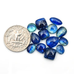 Blue Kyanite Cabochons | Natural Blue Mix Shape Gems for Jewelry Making - 13 pieces
