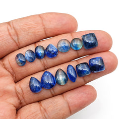 Blue Kyanite Cabochons | Natural Blue Mix Shape Gems for Jewelry Making - 13 pieces