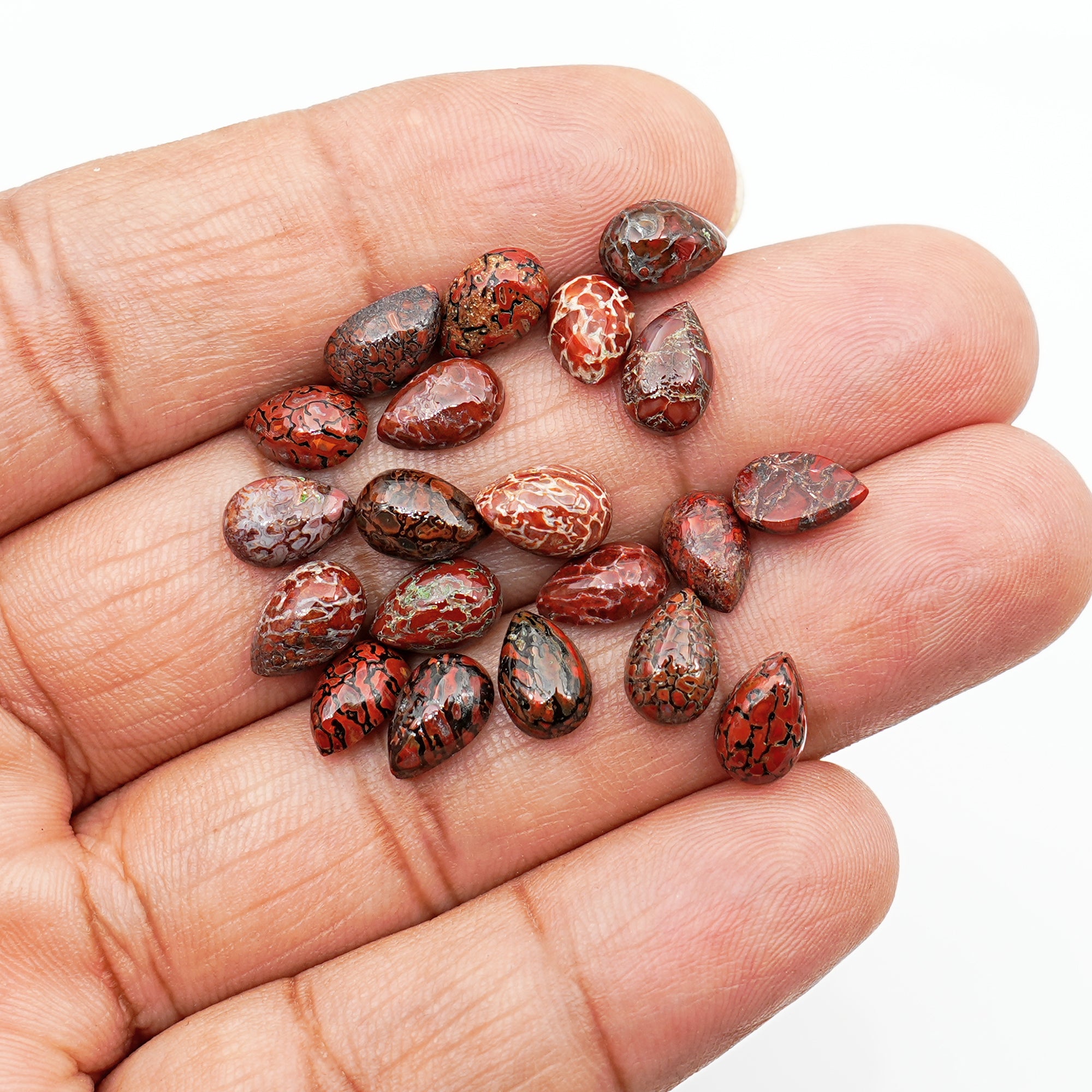 Pear-Shaped Dinosaur Bone Cabochons | Fossil Gemstones for Jewelry Design - 20 Pieces