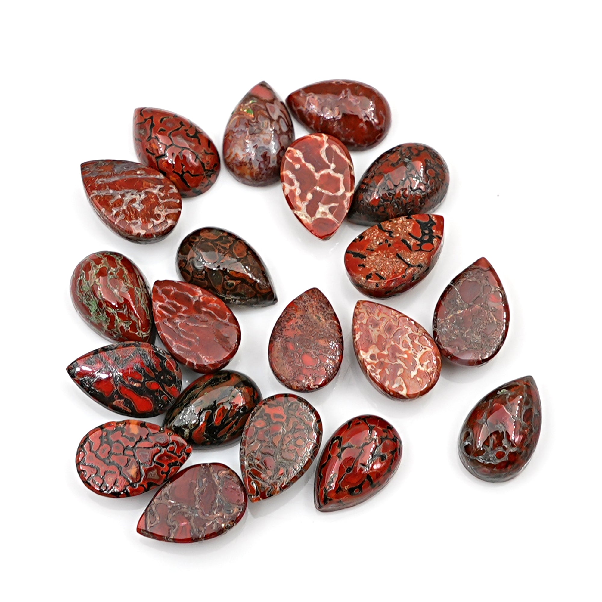 Pear-Shaped Dinosaur Bone Cabochons | Fossil Gemstones for Jewelry Design - 20 Pieces